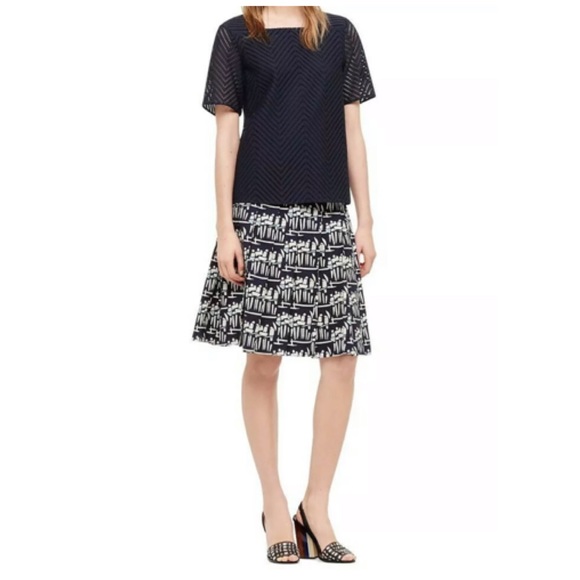 TORY BURCH Geometric Print Poplin Pleat Stretch Women’s Skirt, Tory Navy, Size 8 - Picture 7 of 7